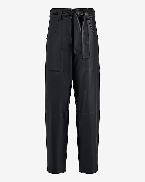 High Waisted Faux Leather Belted Utility Ankle Pant