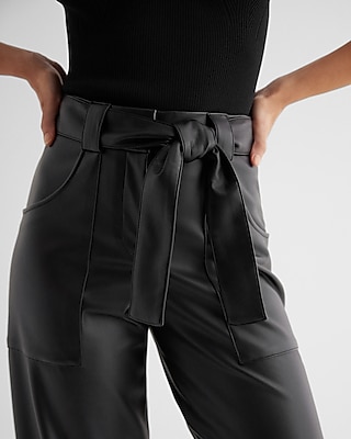 High Waisted Faux Leather Belted Utility Ankle Pant