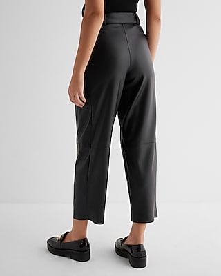 High Waisted Faux Leather Belted Utility Ankle Pant