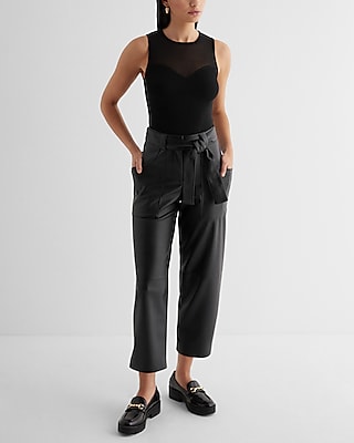 High Waisted Faux Leather Belted Utility Ankle Pant