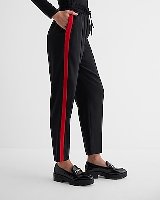 Black pants with red side stripe on sale