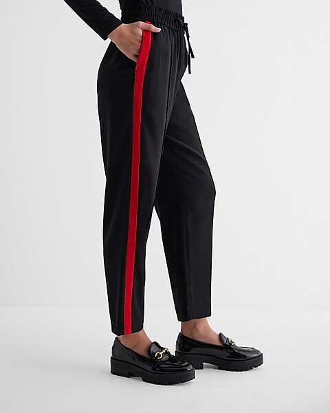 Women Express Black Red Stripe High Rise Sweatpants Snap Sides