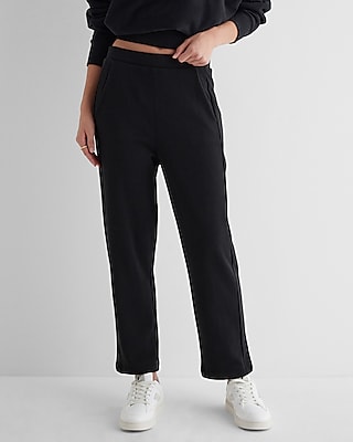 High Waisted Fleece Knit Straight Ankle Pant