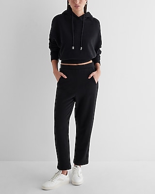 High Waisted Fleece Knit Straight Ankle Pant