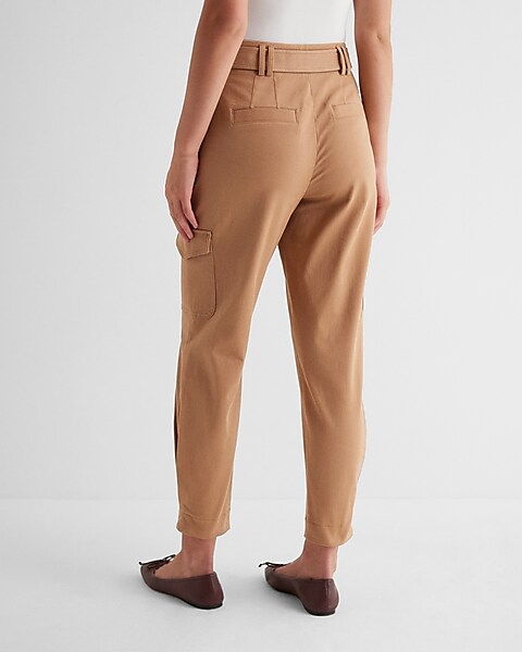 HUPOM Womens Dress Pants Stretchy Cargo Pants Track Pants Low Waist Rise  Full Straight-Leg Brown S 