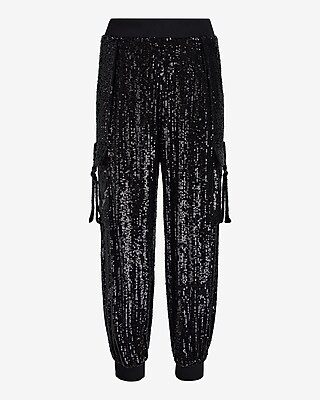 High Waisted Sequin Cargo Joggers - image 4