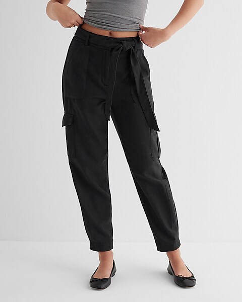 Women's Belted Baggy Satin Cargo Pant, Women's Clearance