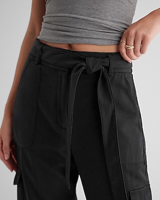 Super High Waisted Tie-Belt Cargo Ankle Pant