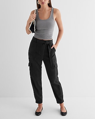 Super High Waisted Tie-Belt Cargo Ankle Pant