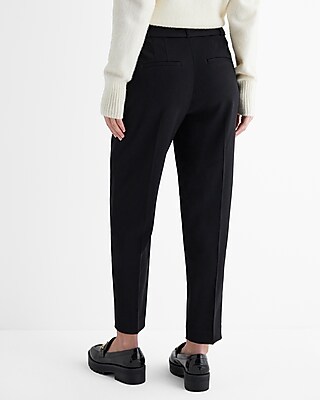 High Waisted Pleated Belted Straight Ankle Pant