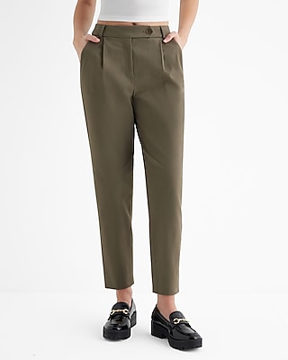 High Waisted Extended Tab Pleated Ankle Pant Brown Women's 8