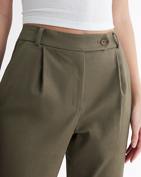 Quince Women's Stretch Crepe Pleated Ankle Pants in Olive sz 0 NWT