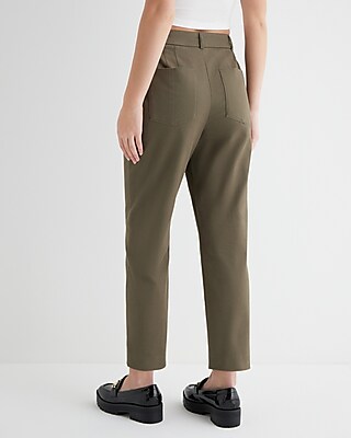 High Waisted Extended Tab Pleated Ankle Pant