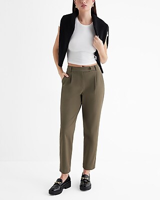 High Waisted Extended Tab Pleated Ankle Pant