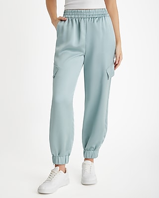 High Waisted Satin Cargo Joggers Women