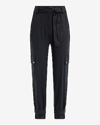 High Waisted Belted Cargo Joggers