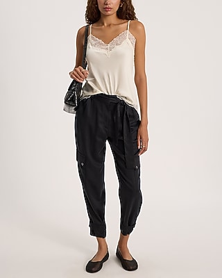High Waisted Belted Cargo Joggers