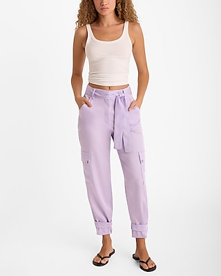 High Waisted Belted Cargo Joggers