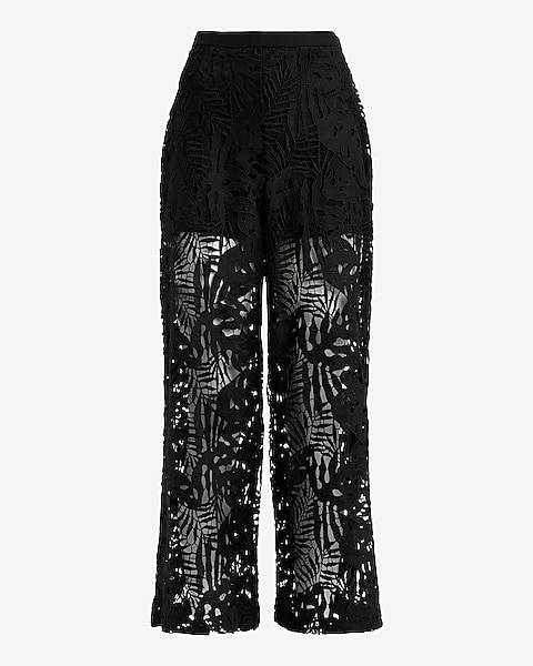High Waisted Lace Wide Leg Ankle Pant | Express High Waisted Lace Wide Leg Ankle Pant | Express