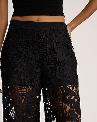 High Waisted Lace Wide Leg Ankle Pant