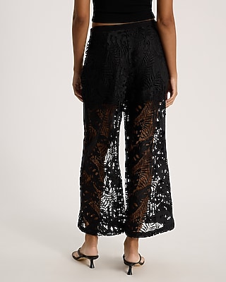 High Waisted Lace Wide Leg Ankle Pant