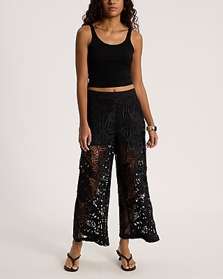 High Waisted Lace Wide Leg Ankle Pant