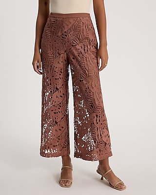 High Waisted Lace Wide Leg Ankle Pant