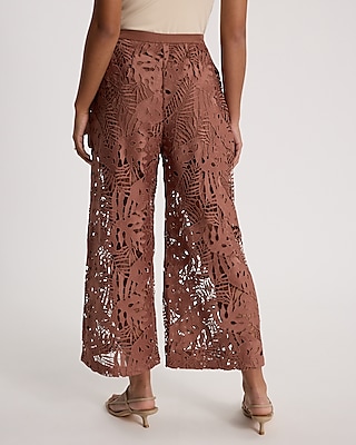 High Waisted Lace Wide Leg Ankle Pant