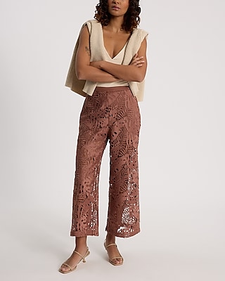 High Waisted Lace Wide Leg Ankle Pant