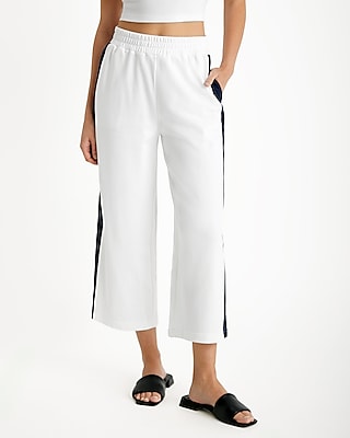 High Waisted Luxe Comfort Side Stripe Cropped Wide Leg Palazzo Pant Blue Women
