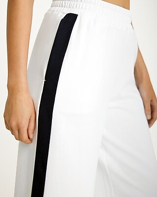 High Waisted Knit Side Stripe Cropped Wide Leg Pant | Express