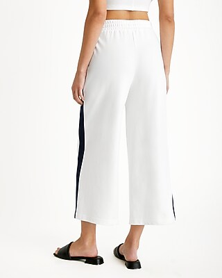 V12 SIDE STRIPE PANTS 白 パンツ XL High Waisted Knit Side Stripe Cropped Wide Leg Pant | Express
