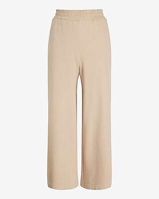 High Waisted Knit Side Stripe Cropped Wide Leg Pant