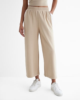 High Waisted Knit Side Stripe Cropped Wide Leg Pant