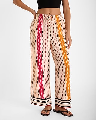 High Waisted Printed Satin Pull On Straight Ankle Pant