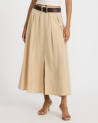High Waisted Belted Pleated Maxi Skirt | Express