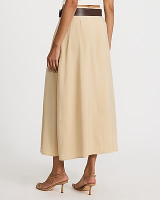 High Waisted Belted Pleated Maxi Skirt