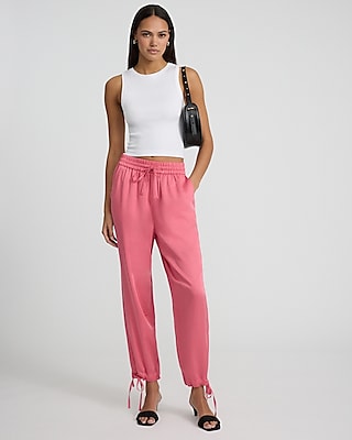 High Waisted Drawstring Pull On Joggers