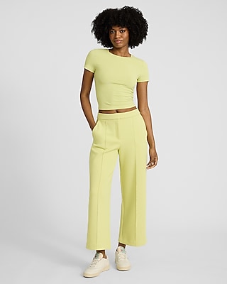 High Waisted Scuba Pintuck Ankle Trouser