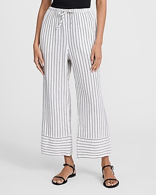 High Waisted Striped Gauze Pull On Wide Leg Ankle Pant