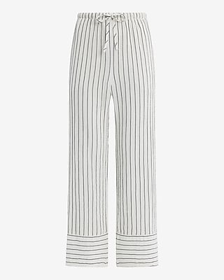 High Waisted Striped Gauze Pull On Wide Leg Ankle Pant