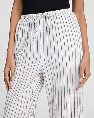 High Waisted Striped Gauze Pull On Wide Leg Ankle Pant