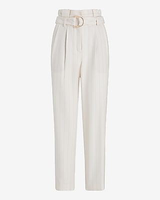 Stylist Super High Waisted Pinstripe Belted Paperbag Ankle Pant