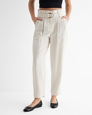 Stylist Super High Waisted Pinstripe Belted Paperbag Ankle Pant
