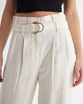 Stylist Super High Waisted Pinstripe Belted Paperbag Ankle Pant