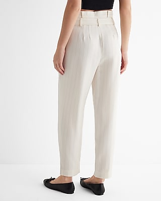 Stylist Super High Waisted Pinstripe Belted Paperbag Ankle Pant