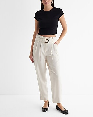 Stylist Super High Waisted Pinstripe Belted Paperbag Ankle Pant