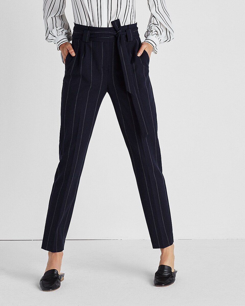 pinstripe belted paper bag waisted pant