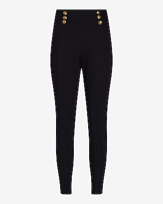 Super High Waisted Novelty Button Waist Seamed Leggings