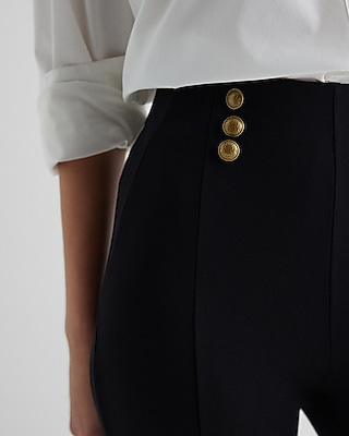 Super High Waisted Novelty Button Waist Seamed Leggings